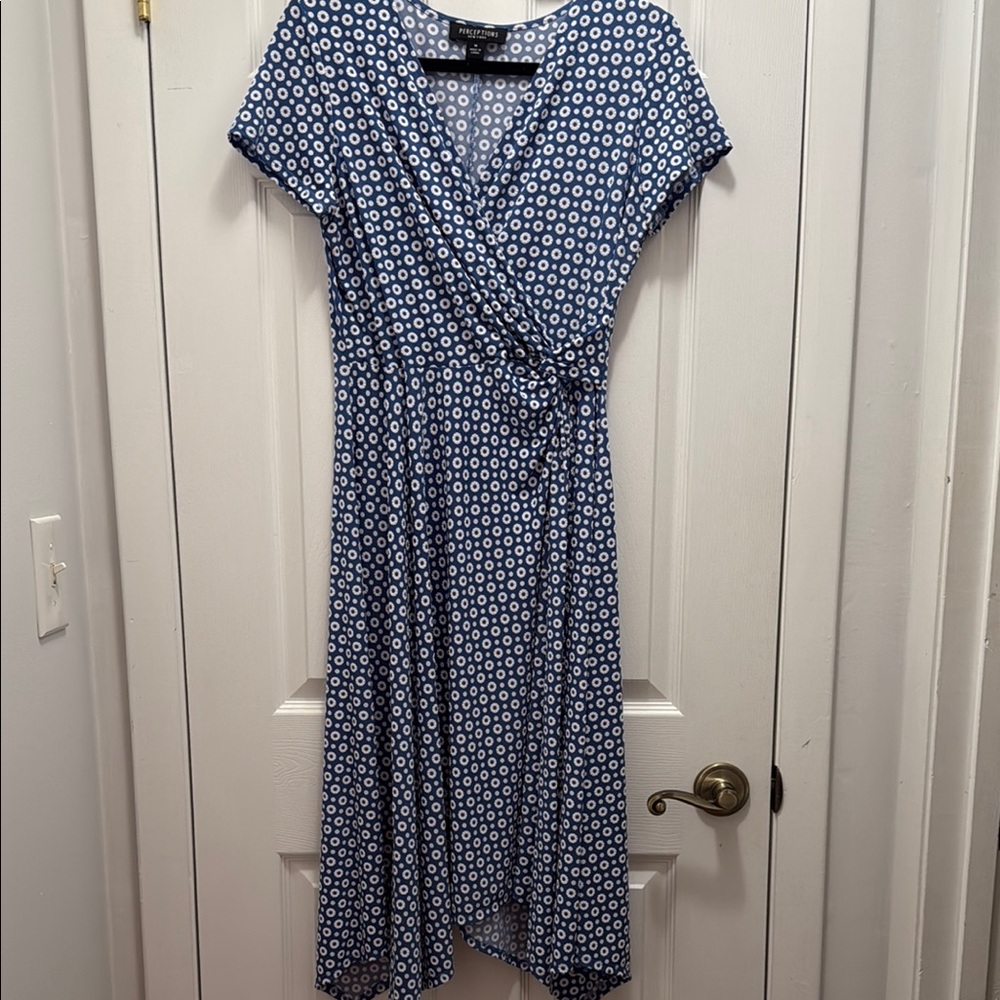 Perceptions Blue Flutter Sleeve V-Neck Midi Dress